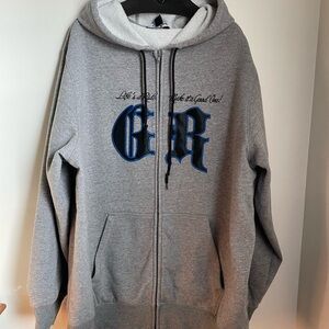 Sporto Gray Hoodie with Blue Lettering